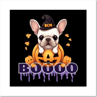 JACK O LANTERN PUMPKIN Ghost Halloween and French Bulldog Posters and Art